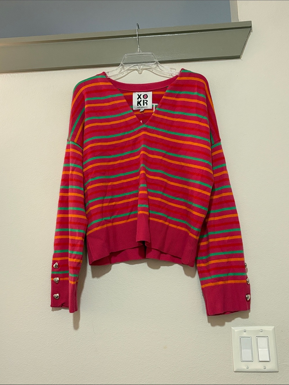 Kerri Rosenthal “Next Smile’s On You” Stripe Embroidered Sweater SZ M EUC - Picture 2 of 6